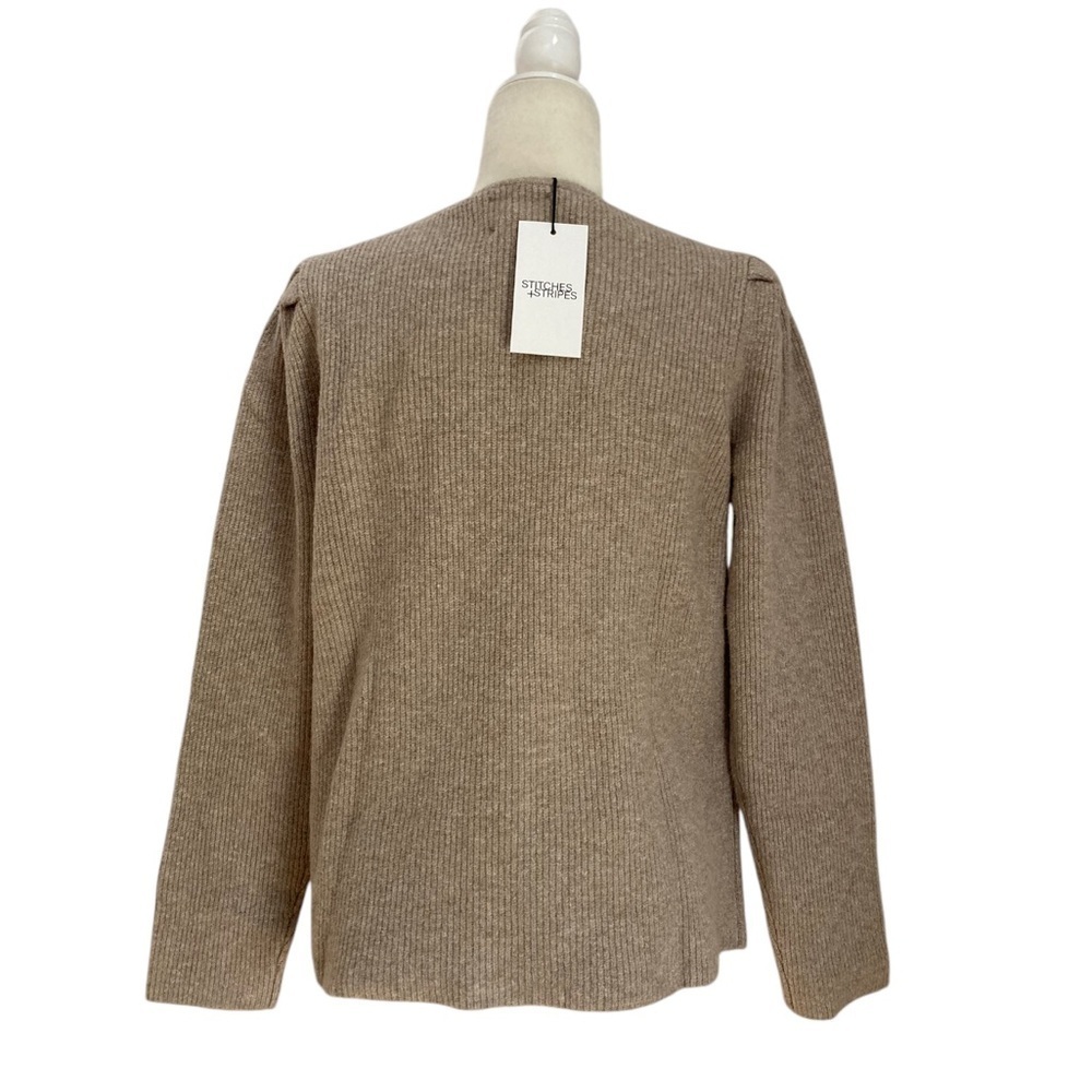 Stitches & Stripes Tan Ribbed Sweater NWT Puffed Sleeves Crew Neck XL - Picture 6 of 9